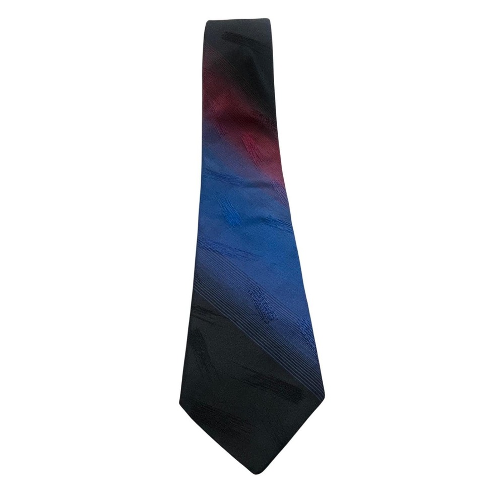 Adolfo Necktie Blue Black Burgundy Ombre Abstract Silk Geometric OS
